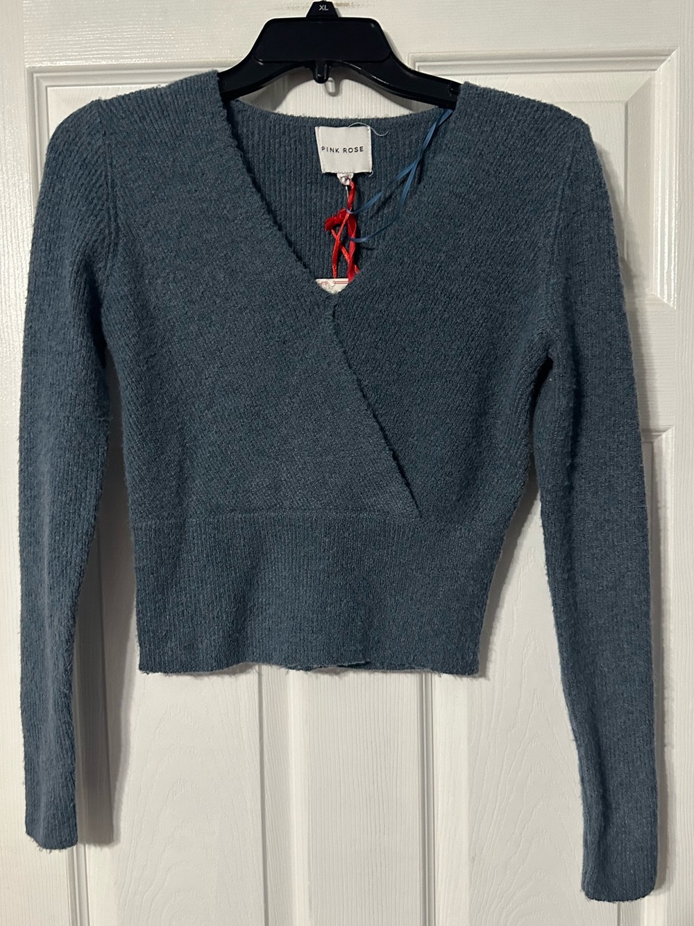 NWT Pink Rose Slate Blue Wrap-Style Knit Sweater